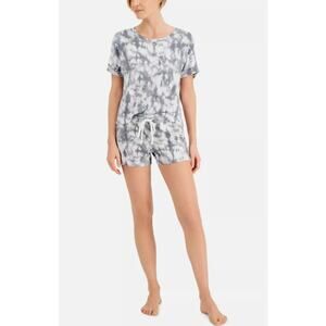ALFANI WOMENS ULTRA SOFT CASUAL LOUNGE SHORTS SET GREY TIE DYE SIZE SMALL
